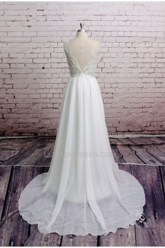 A-line V-neck Chiffon and Lace Bridal Gown Wedding Dress WD010722