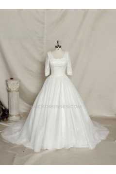A-line Half Sleeves Lace Bowknot Bridal Gown Wedding Dress WD010736