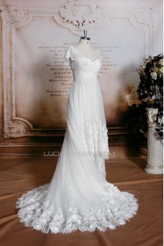 A-line Short Sleeves Lace Bridal Gown Wedding Dress WD010749