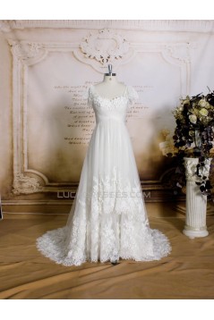 A-line Short Sleeves Lace Bridal Gown Wedding Dress WD010749