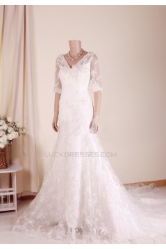 Trumpet/Mermaid V-neck Half Sleeves Lace Bridal Gown Wedding Dress WD010761