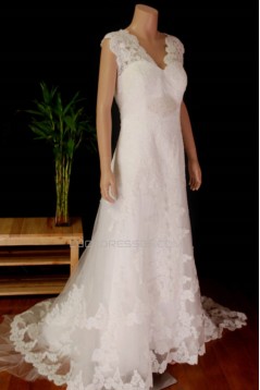 A-line V-neck Beaded Lace Bridal Gown Wedding Dress WD010779