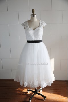 A-line Short Lace BowKnot Bridal Wedding Dresses WD010806