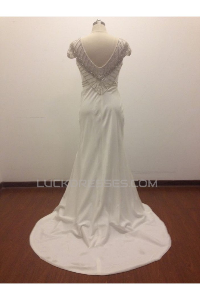 Trumpet/Mermaid Cap Sleeves Beaded Bridal Wedding Dresses WD010815