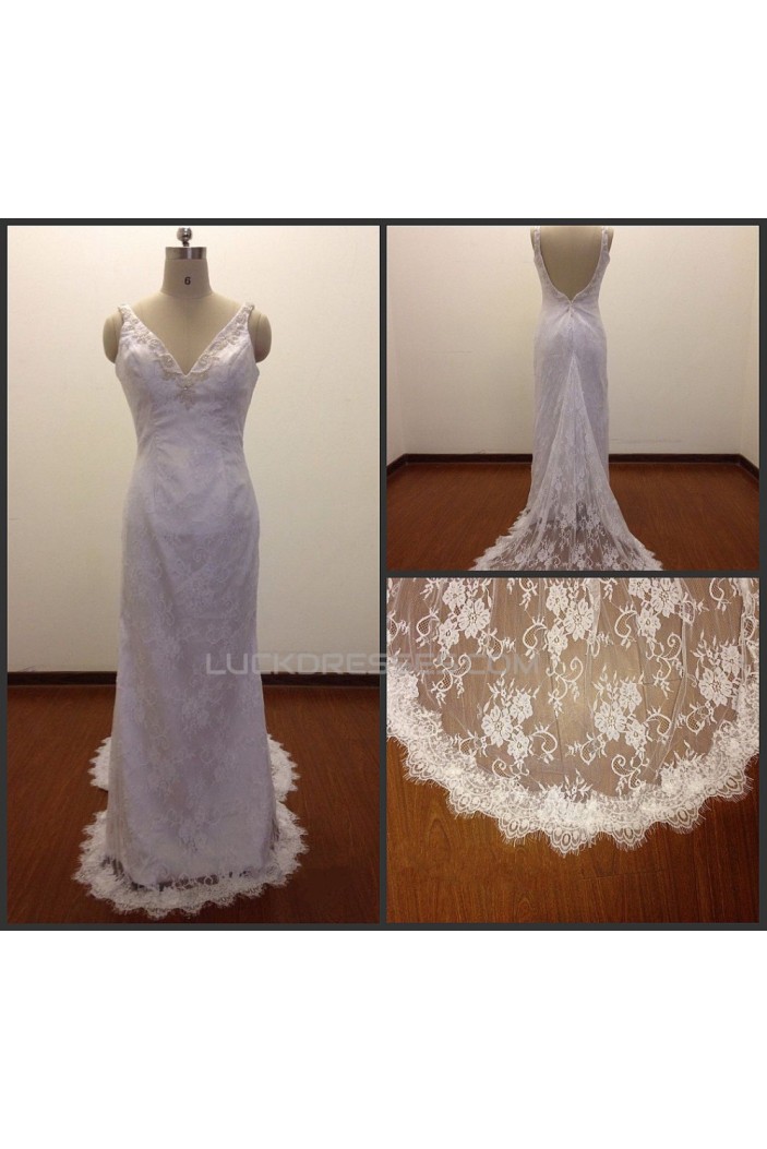 Sheath V-neck Beaded Lace Bridal Wedding Dresses WD010826