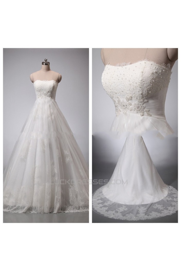A-line Strapless Lace Bridal Wedding Dresses WD010843