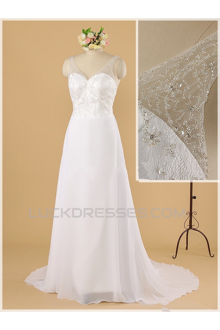 A-line V-neck Beaded Lace Bridal Wedding Dresses WD010852