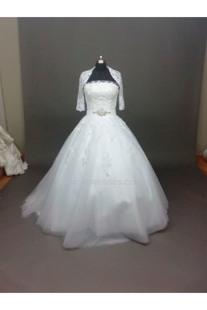 Ball Gown Strapless Beaded Lace Bridal Wedding Dresses with A Jacket WD010858