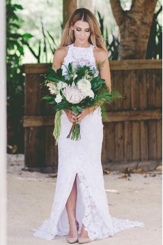 Sheath Backless Lace Bridal Wedding Dresses WD010859