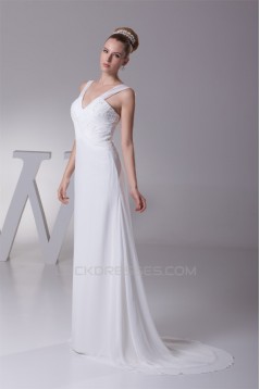 A-Line Illusion Sleeves V-Neck Beaded Chiffon Wedding Dresses 2030008