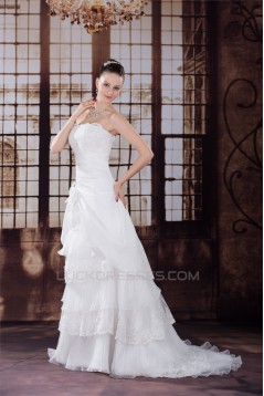 A-Line Lace Organza Strapless Sleeveless Wedding Dresses 2030009