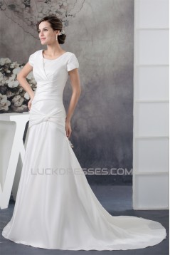 A-Line Portrait Short Sleeve Wedding Dresses 2030014