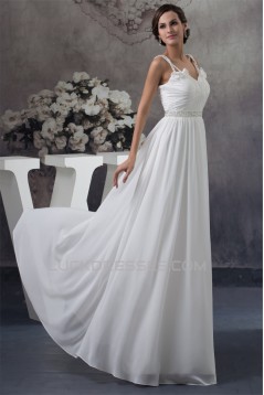 A-Line Sleeveless Beading Chiffon Floor-Length Wedding Dresses 2030022