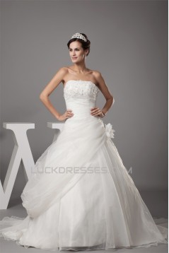 Ball Gown Strapless Beaded Appliques Court Train Wedding Dresses 2030027