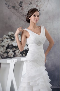 A-Line Sleeveless V-Neck Satin Organza Most Beautiful Beaded Wedding Dresses 2030037