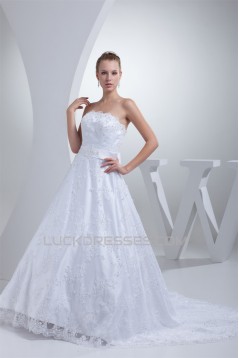 A-Line Strapless Beaded Appliques Lace Wedding Dresses 2030038