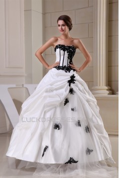 Ball Gown Strapless Beaded Appliques Lace Taffeta Beautiful Wedding Dresses 2030041