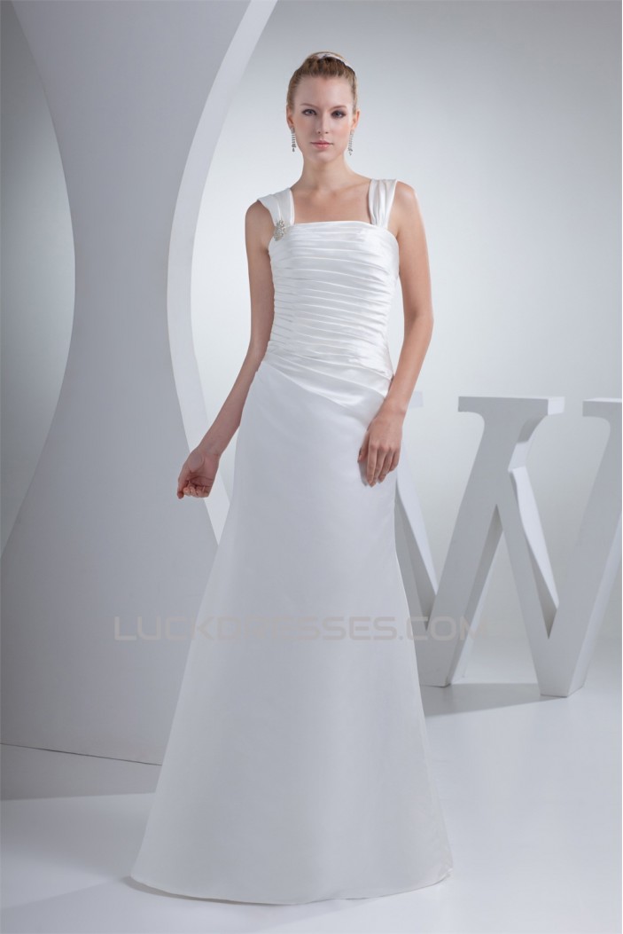 Satin Illusion Sleeves Square Floor-Length Wedding Dresses 2030053