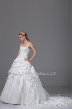 Amazing Lace Satin Organza Taffeta Sleeveless Beaded Ball Gown Wedding Dresses 2030056