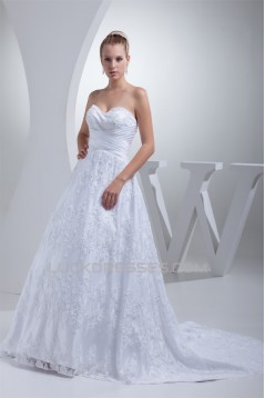 Attractive Sweetheart Satin Sleeveless A-Line Lace Wedding Dresses 2030061