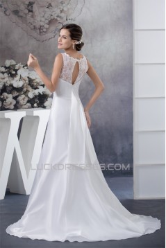 A-Line Sleeveless Lace Chiffon Sweep Train Wedding Dresses 2030068