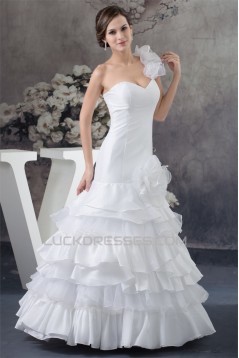 Beautiful Satin Organza Taffeta A-Line One-Shoulder Sleeveless Wedding Dresses 2030069