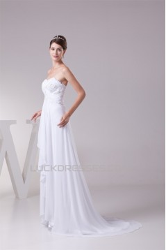 A-Line Sweetheart Beaded Appliques Chiffon Lace Wedding Dresses 2030081