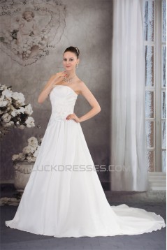 A-Line Strapless Sleeveless Beaded Taffeta Wedding Dresses 2030082