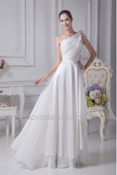 A-Line One-Shoulder Beaded Chiffon Satin Silk like Satin Wedding Dresses 2030098