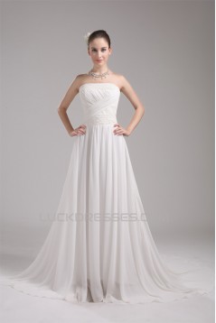 A-Line Strapless Chiffon Beaded Wedding Dresses 2030100