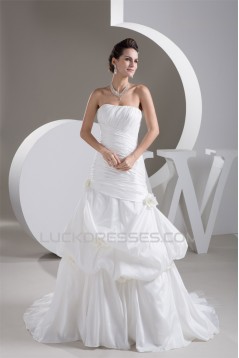 Strapless Satin Taffeta Sleeveless A-Line Wedding Dresses 2031001