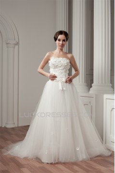 Strapless Sleeveless Satin Fine Netting Wedding Dresses 2031007