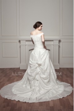 Straps Sleeveless Satin Taffeta A-Line Lace Beautiful Wedding Dresses 2031012