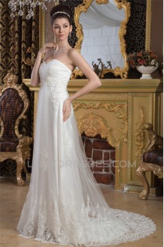 A-Line Sweetheart Satin Fine Netting Lace Wedding Dresses 2031021