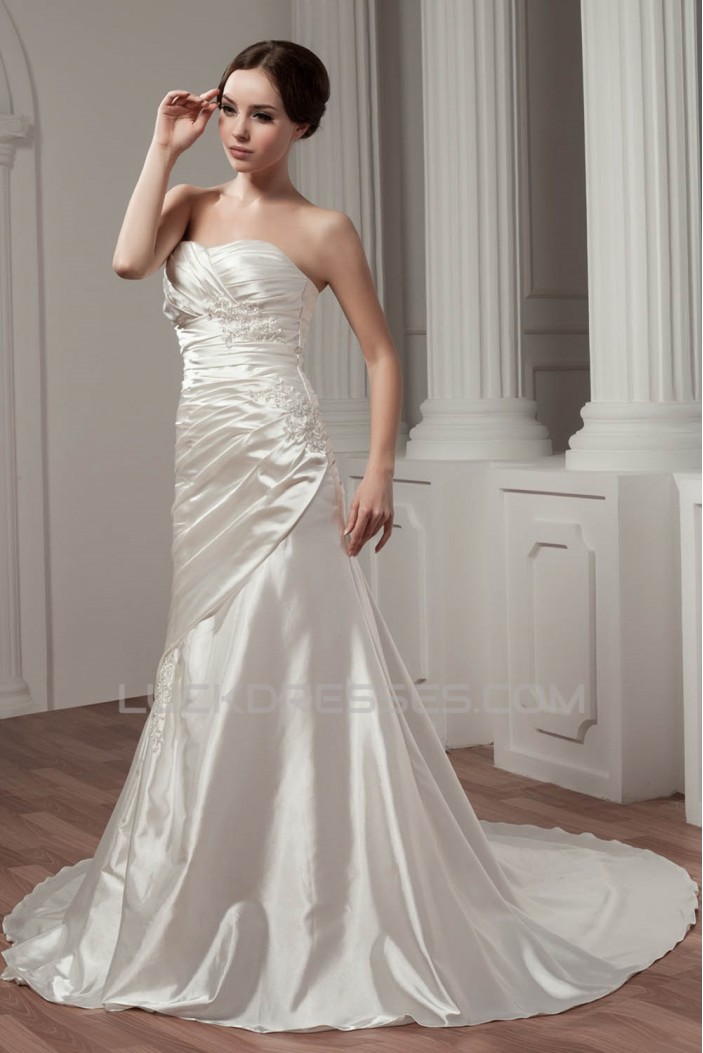 A-Line Sweetheart Court Train Beautiful Wedding Dresses 2031022