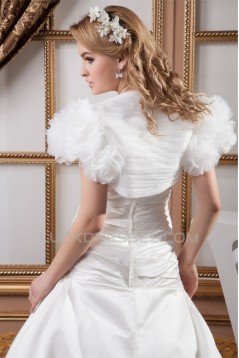 Sweetheart Short Sleeve Satin A-Line Beaded Beautiful Wedding Dresses 2031024
