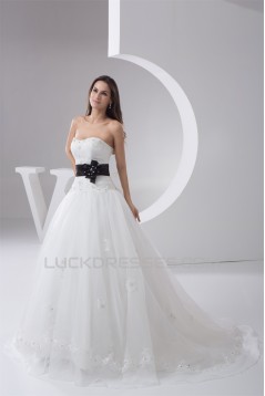 Ball Gown Strapless Court Train Lace Wedding Dresses 2031027