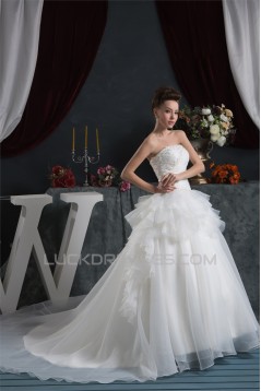 A-Line Strapless Sleeveless Beaded Applique Wedding Dresses 2031036