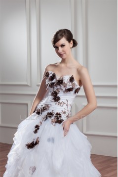 Unique Design Sweetheart Satin Organza Ball Gown Sleeveless Wedding Dresses 2031042