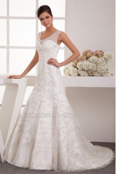 Scoop Satin Organza A-Line Wedding Dresses 2031052