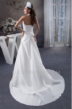 Wonderful A-Line Satin Taffeta Sleeveless Halter Wedding Dresses 2031058