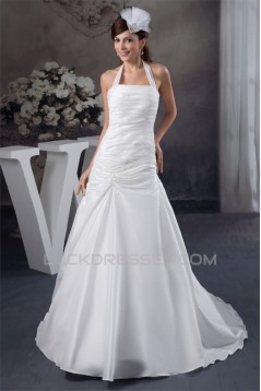 Wonderful A-Line Satin Taffeta Sleeveless Halter Wedding Dresses 2031058