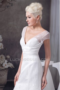 Wonderful A-Line Sleeveless V-Neck Satin Lace Wedding Dresses 2031061