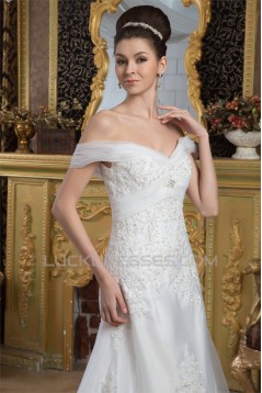 Wonderful Off-the-Shoulder A-Line Sleeveless Beaded Lace Wedding Dresses 2031065