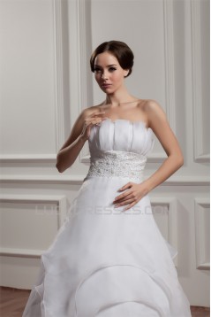 Wonderful Satin Strapless Sleeveless A-Line Beaded Wedding Dresses 2031070