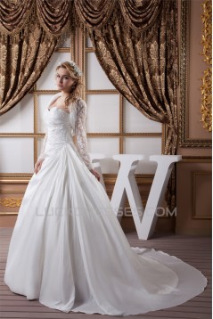 Wonderful A-Line Sweetheart Satin Lace Taffeta Wedding Dresses with A Long Sleeve Jacket 2031075