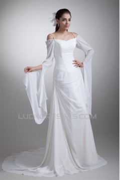 A-Line Chiffon Satin Spaghetti Straps 3/4 Length Sleeve Wedding Dresses 2031078