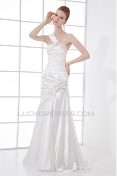 A-Line Floor-Length Sleeveless One-Shoulder Beaded Wedding Dresses 2031079