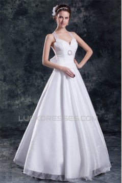 A-Line Satin Lace Organza Halter Sleeveless Embellished Wedding Dresses 2031080