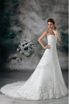 A-Line Sleeveless Sweetheart Lace Fine Netting Wedding Dresses 2031086